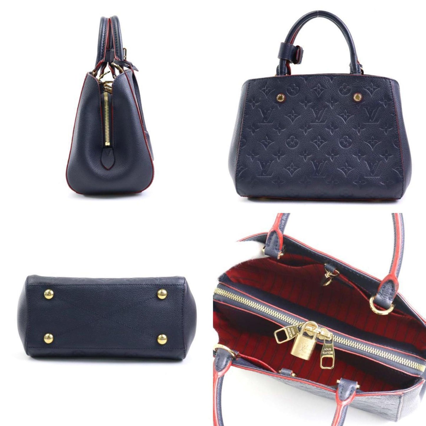 Louis Vuitton Montaigne Navy Leather Hand Bag