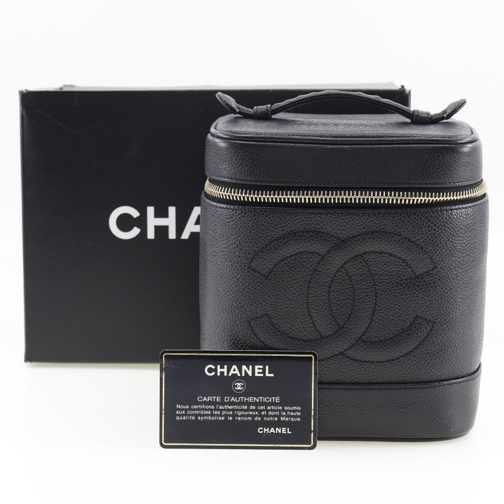 Chanel Vanity Black Leather Hand Bag