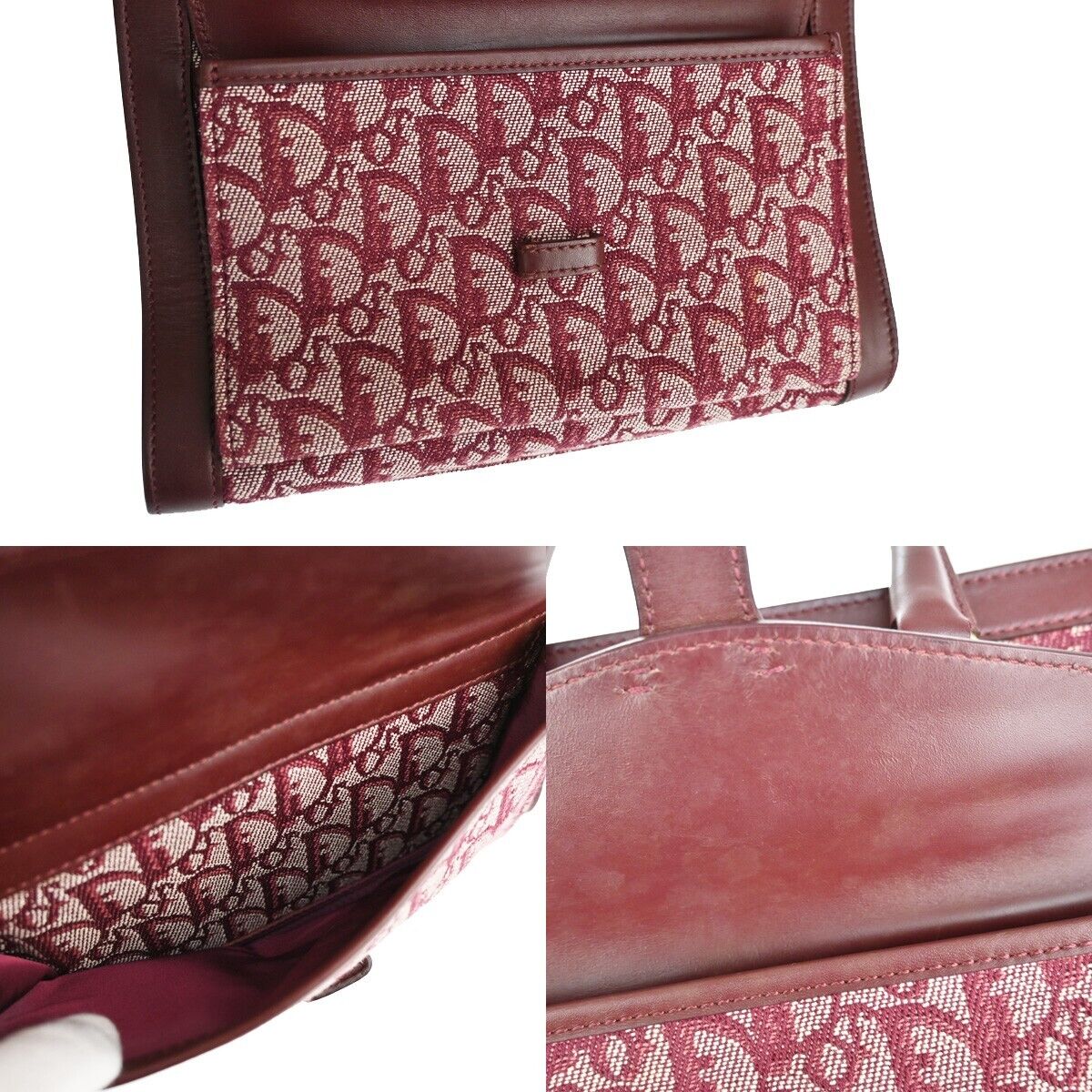 Dior Trotter Burgundy Canvas Hand Bag