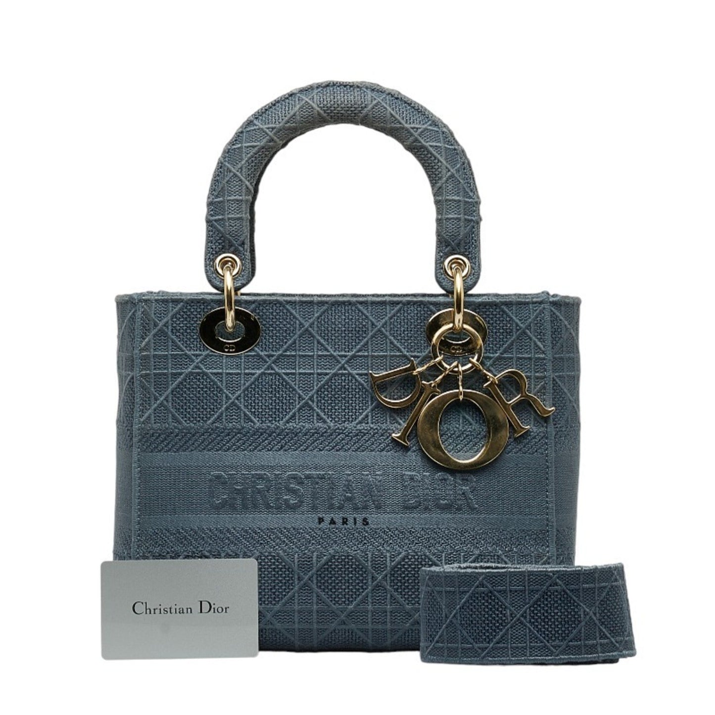 Dior Lady Dior Blue Canvas Hand Bag