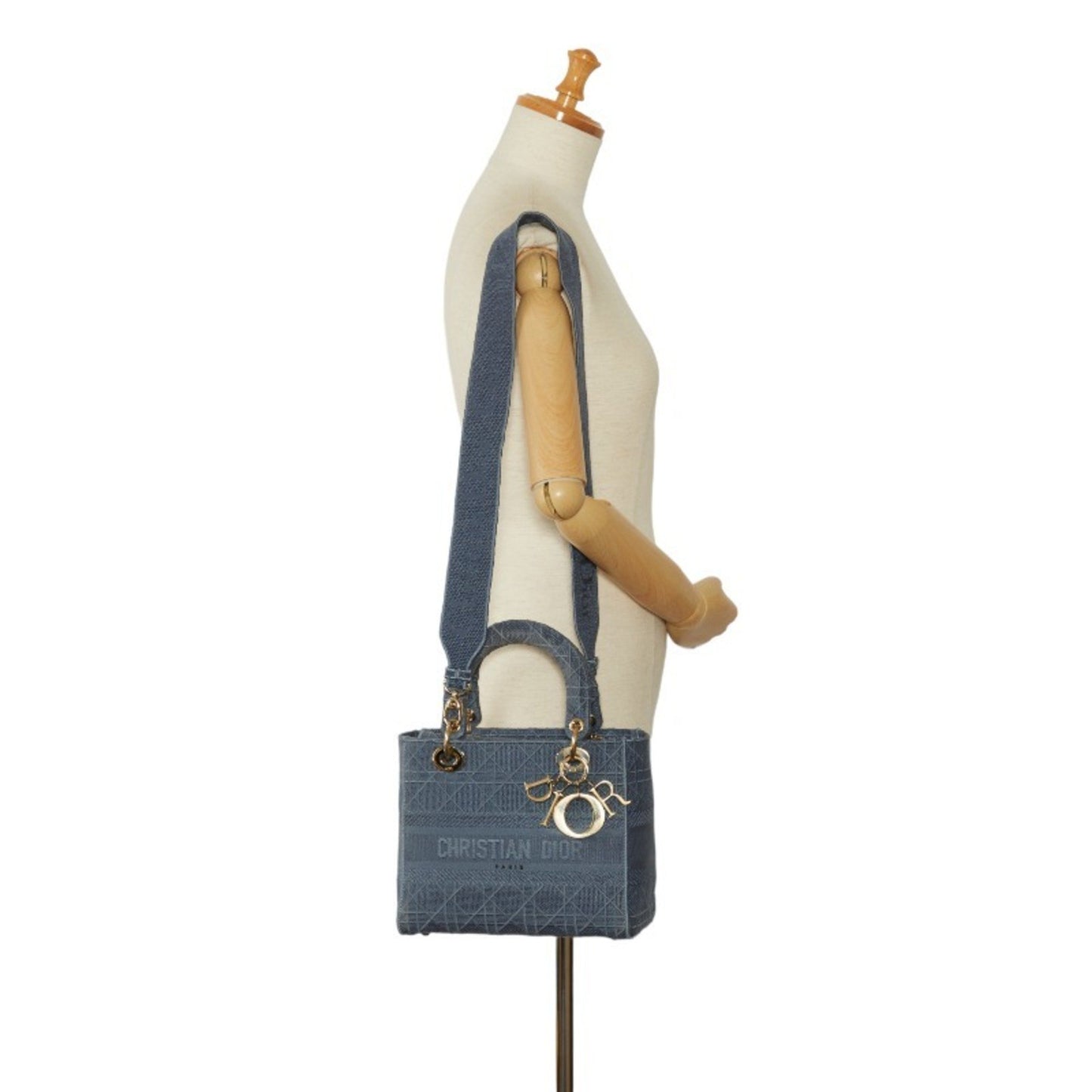 Dior Lady Dior Blue Canvas Hand Bag