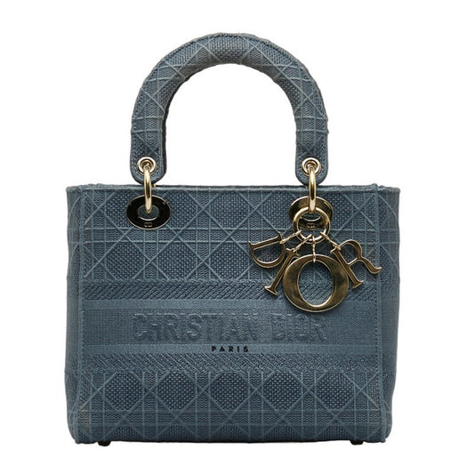 Dior Lady Dior Blue Canvas Hand Bag