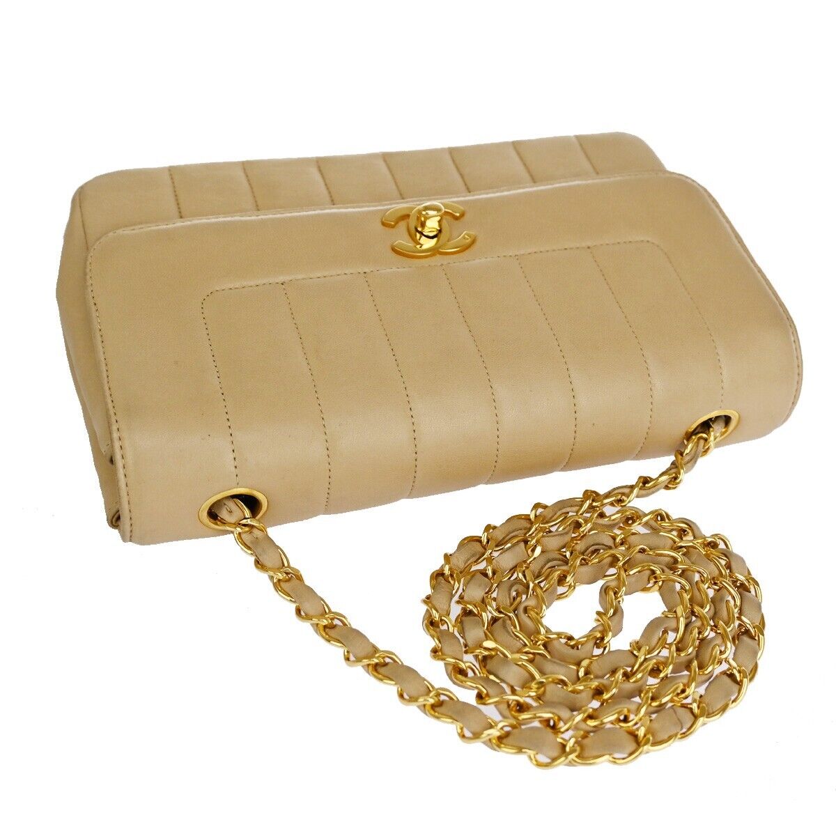 Chanel Mademoiselle Beige Leather Shoulder Bag