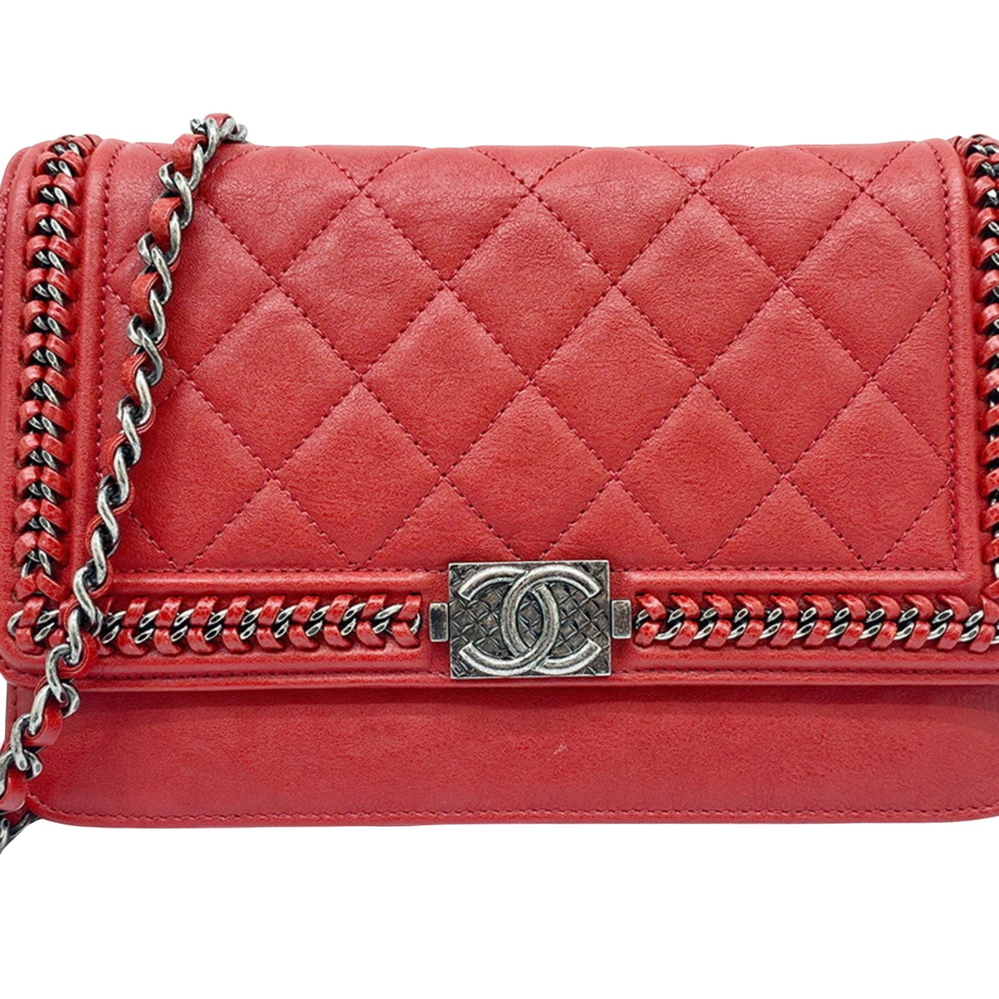 Chanel Boy Red Leather Shoulder Bag