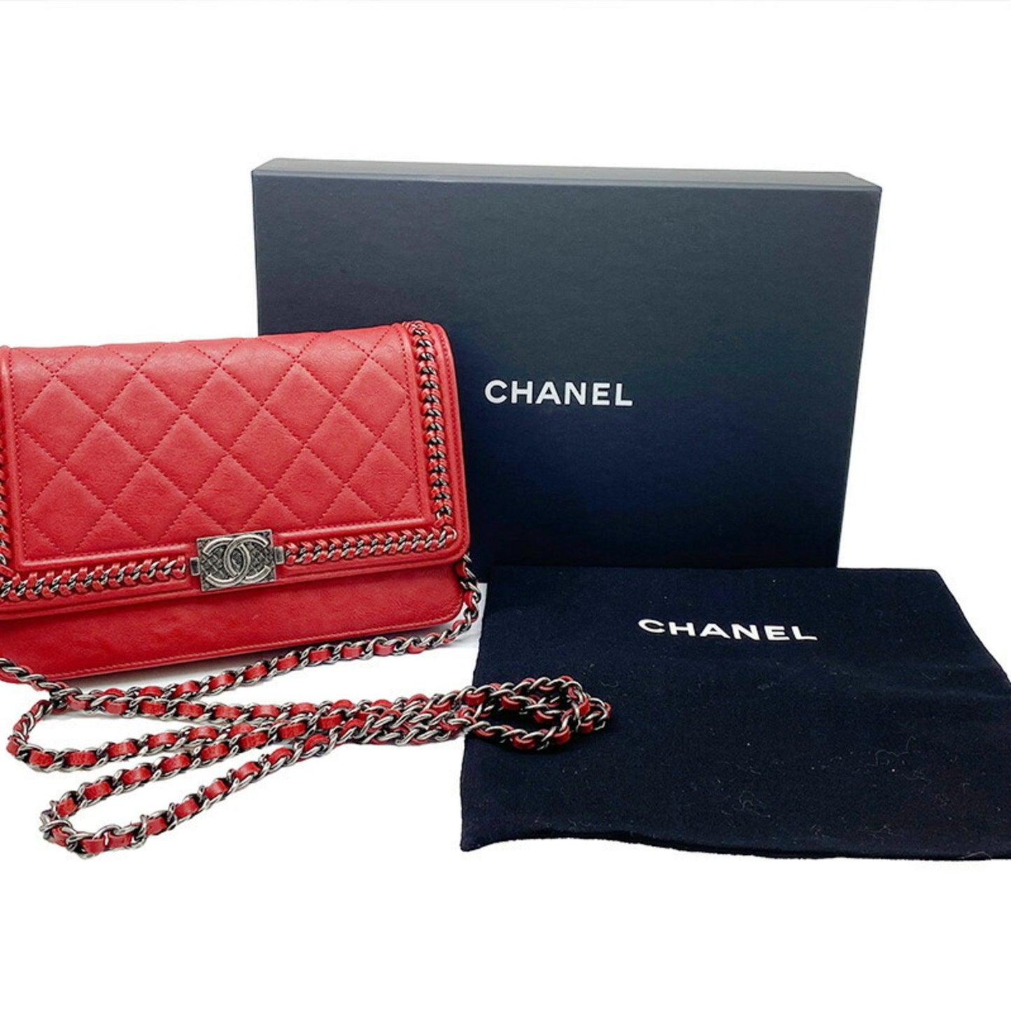 Chanel Boy Red Leather Shoulder Bag