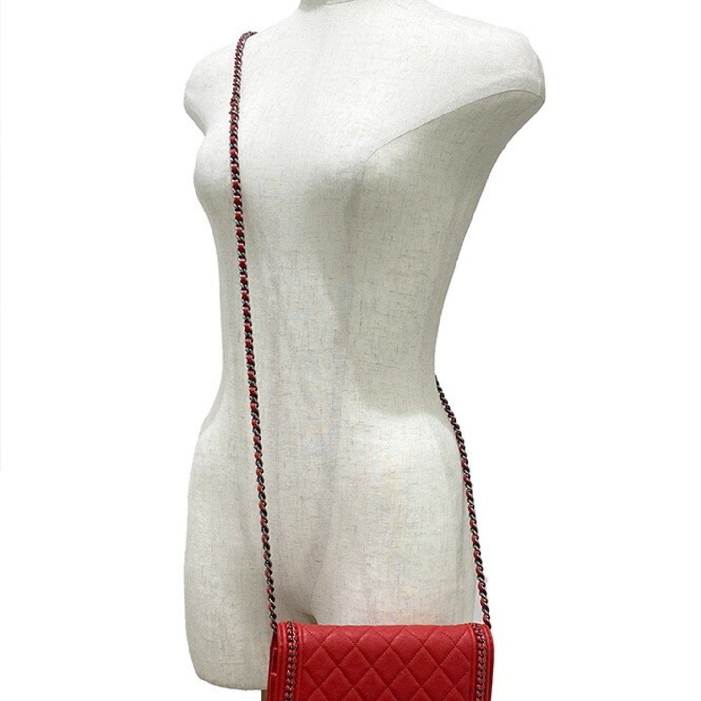 Chanel Boy Red Leather Shoulder Bag