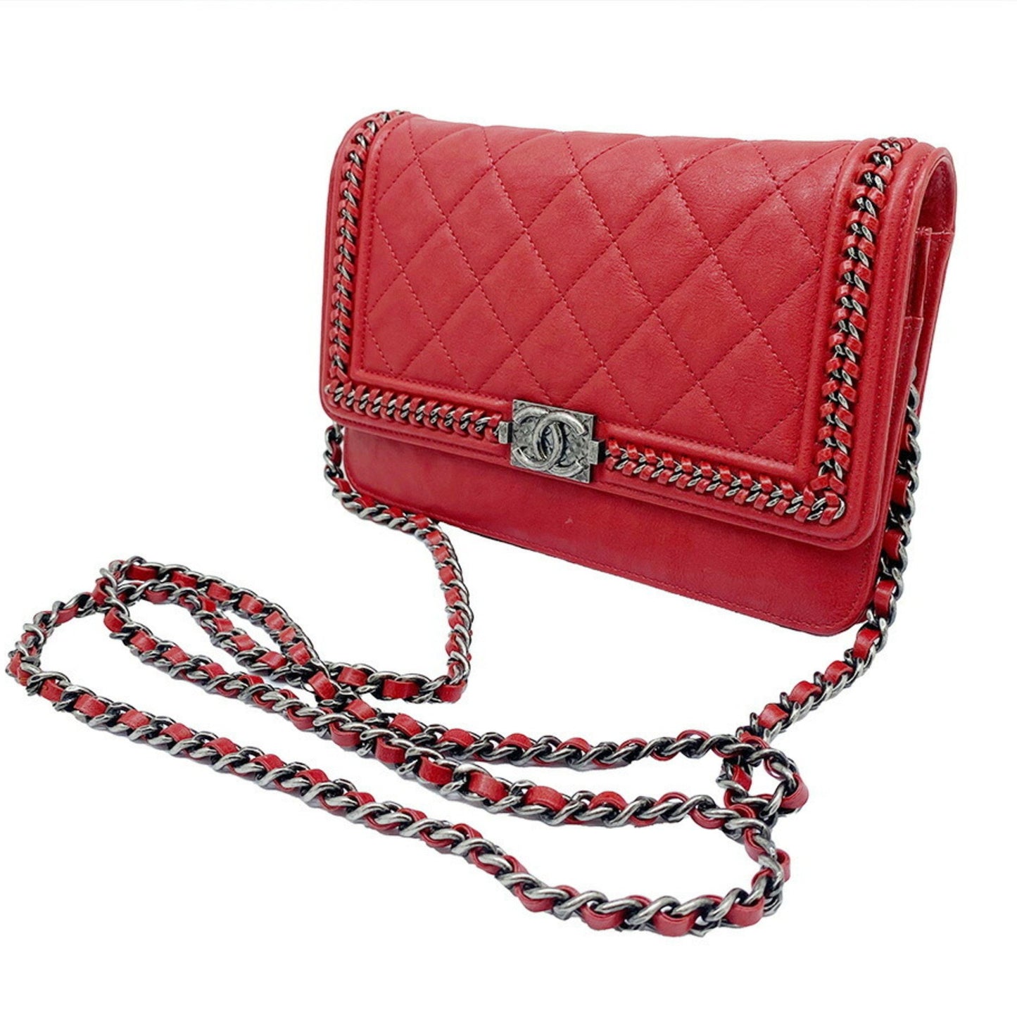 Chanel Boy Red Leather Shoulder Bag