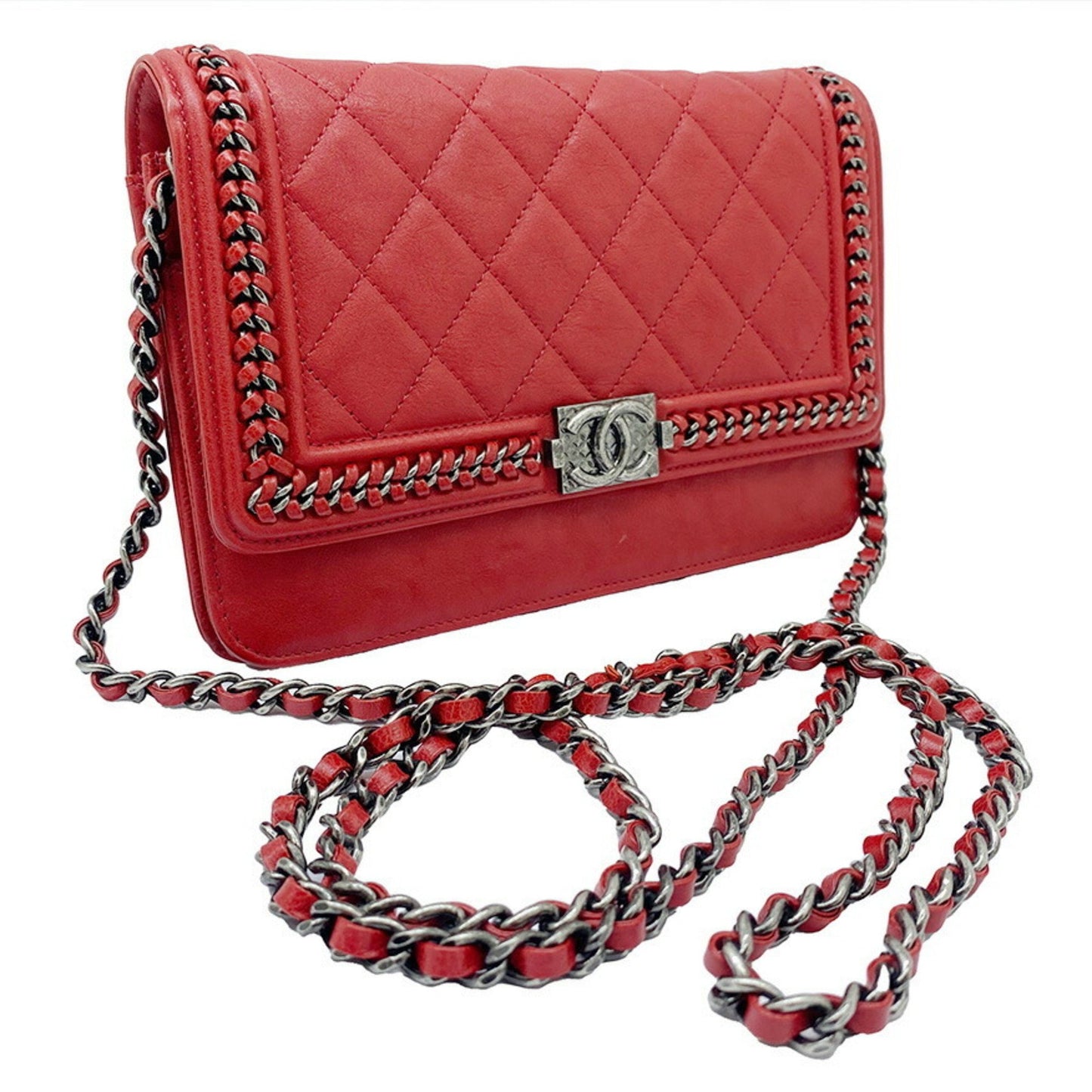 Chanel Boy Red Leather Shoulder Bag