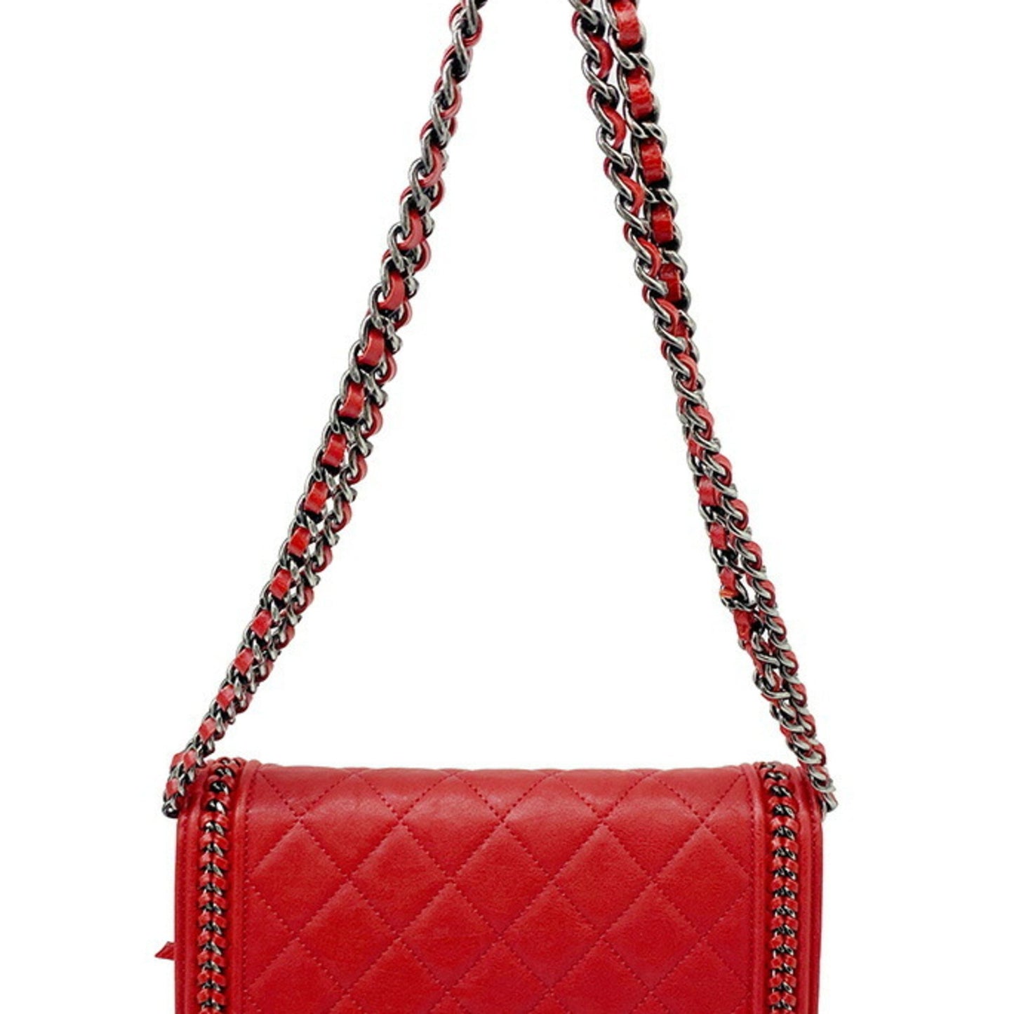 Chanel Boy Red Leather Shoulder Bag