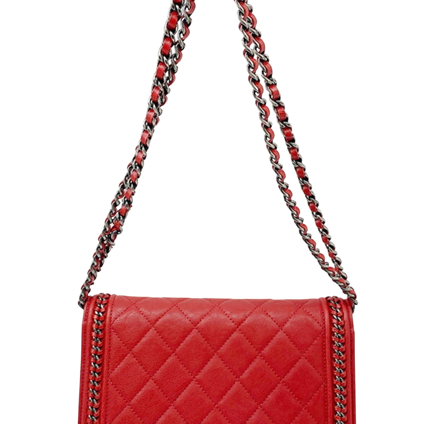 Chanel Boy Red Leather Shoulder Bag