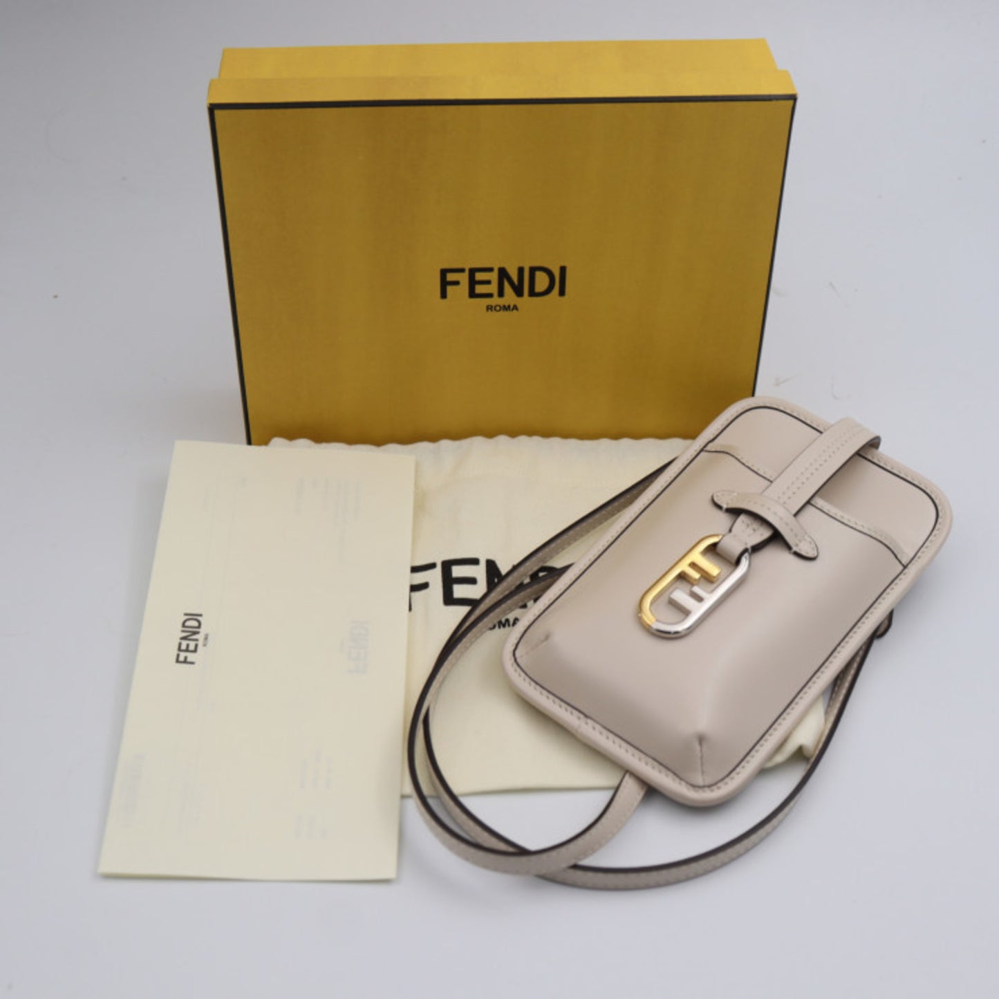 Fendi O'lock Beige Leather Clutch Bag