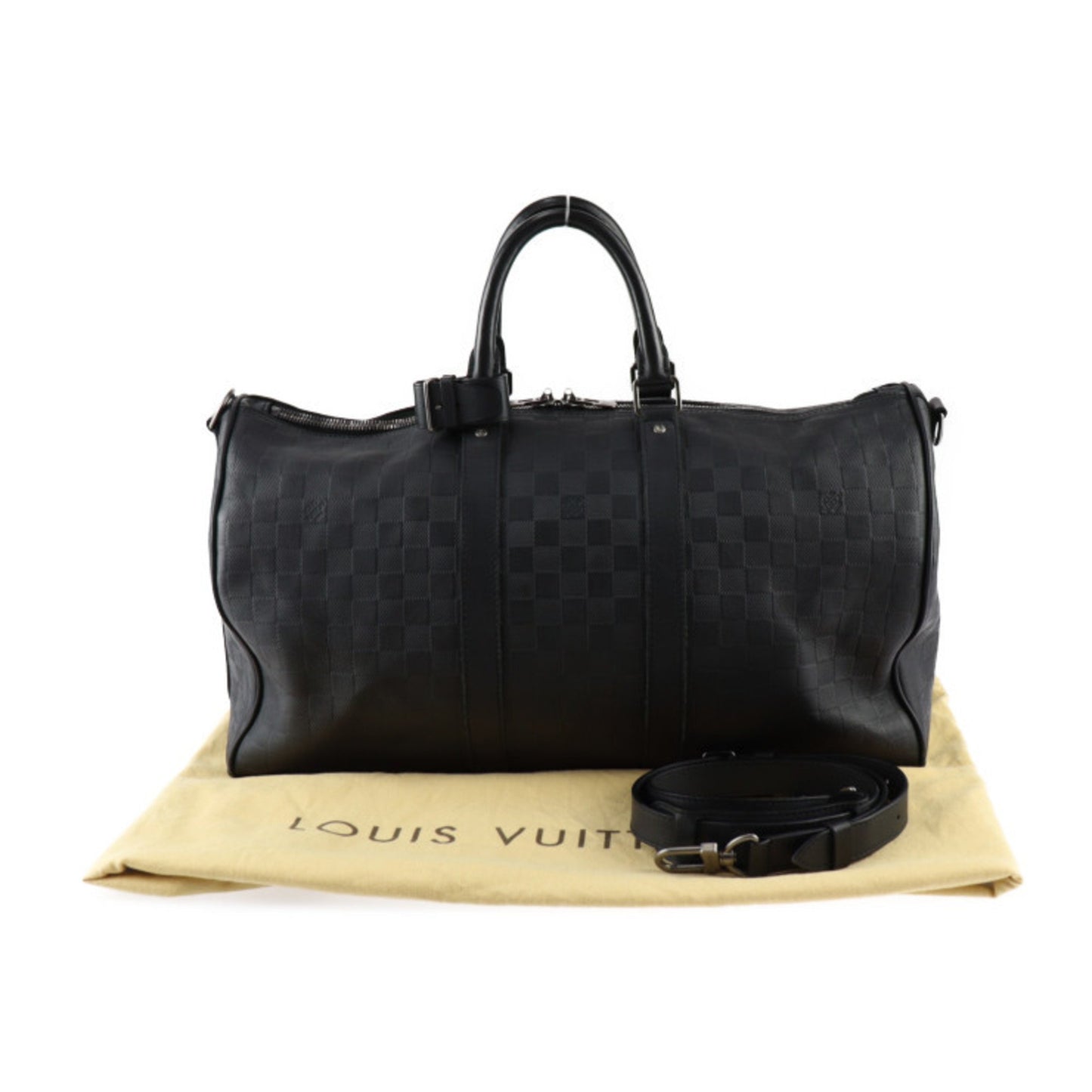 Louis Vuitton Keepall Bandouliere 45 Black Leather Travel Bag