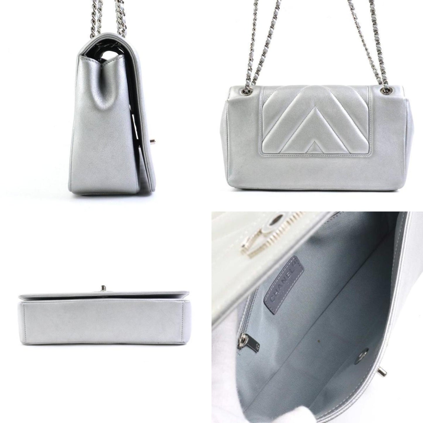 Chanel Mademoiselle Silver Leather Shoulder Bag