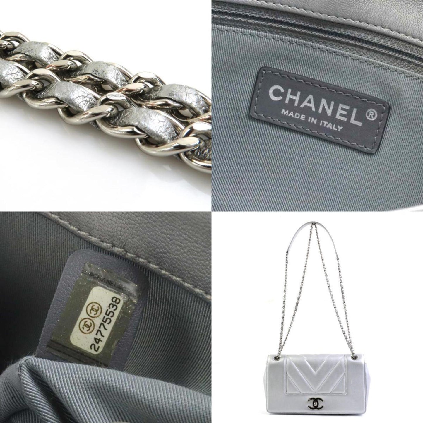 Chanel Mademoiselle Silver Leather Shoulder Bag