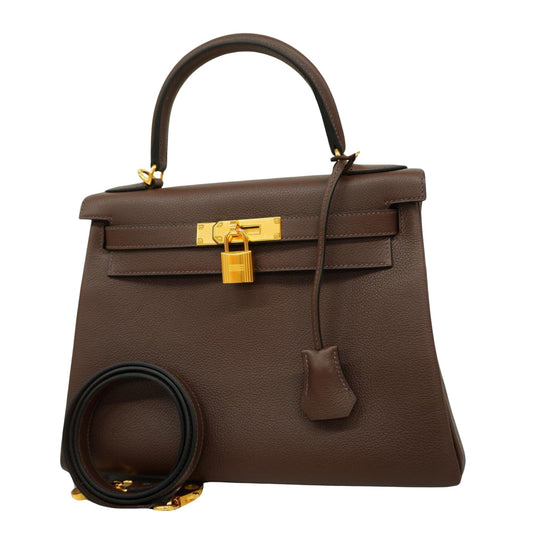 Hermès Kelly 28 Brown Leather Hand Bag