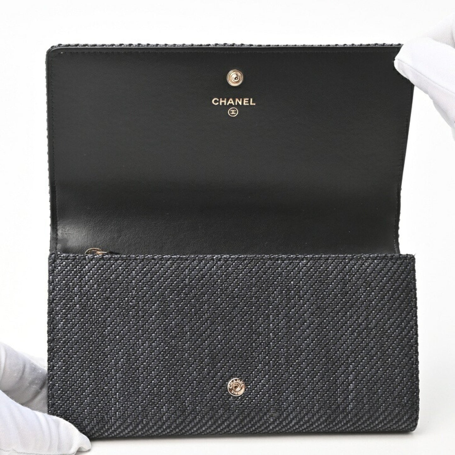 Chanel Deauville Black Tweed Wallet Accessories