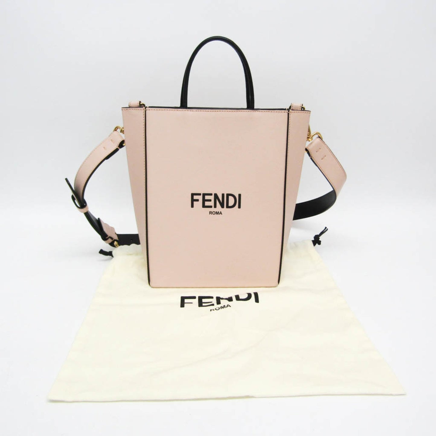 Fendi Logo shopper Beige Leather Shoulder Bag