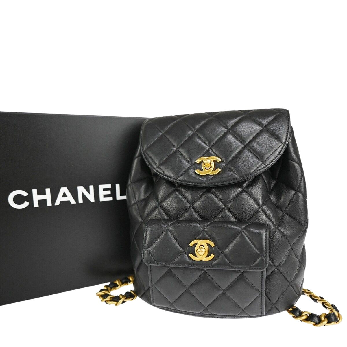 Chanel Logo CC Black Leather Backpack Bag