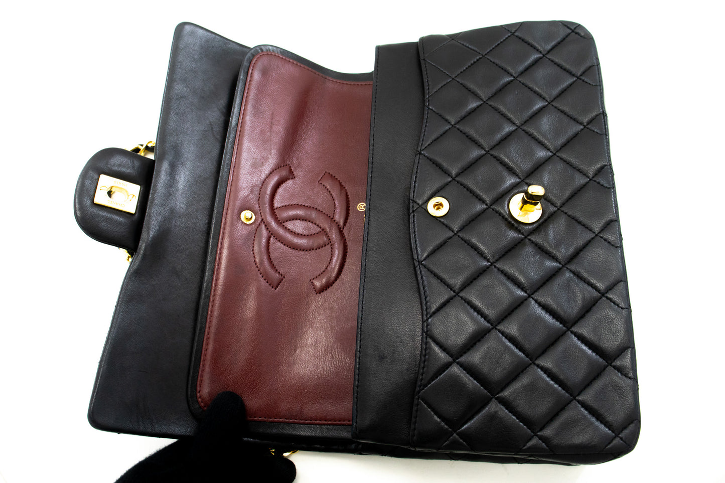 Chanel Double flap Black Leather Shoulder Bag