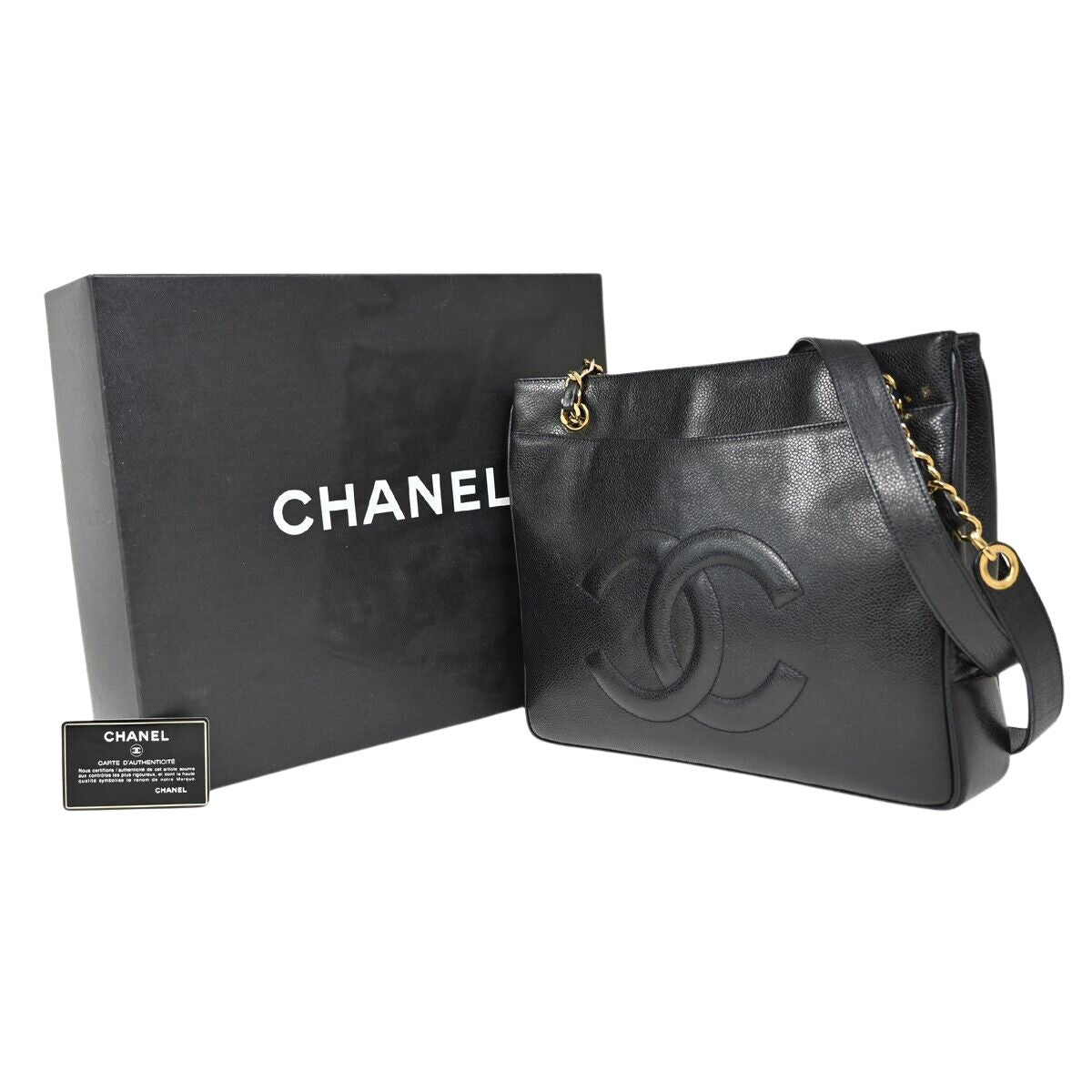 Chanel Logo CC Black Leather Shoulder Bag