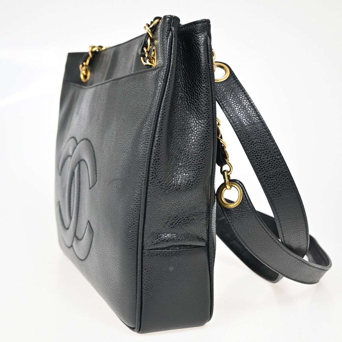 Chanel Logo CC Black Leather Shoulder Bag