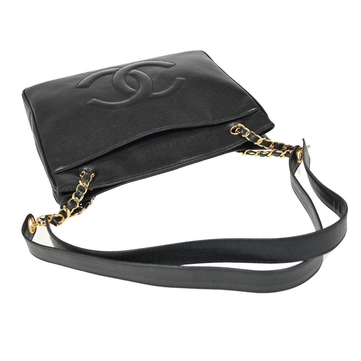 Chanel Logo CC Black Leather Shoulder Bag