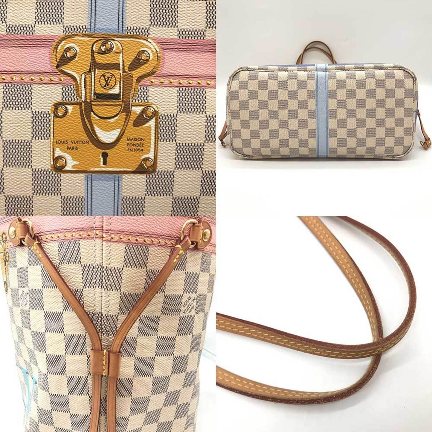 Louis Vuitton Neverfull MM White Canvas Tote Bag