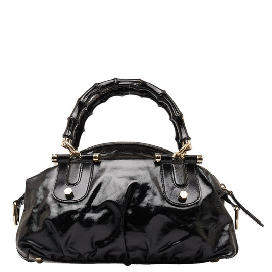 Gucci Bamboo Black Patent Leather Hand Bag