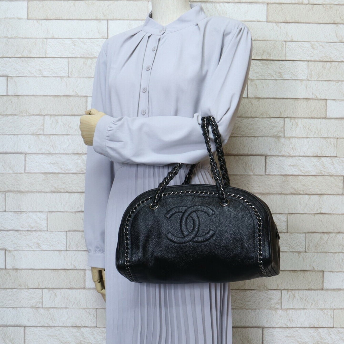 Chanel Bowling Black Leather Hand Bag