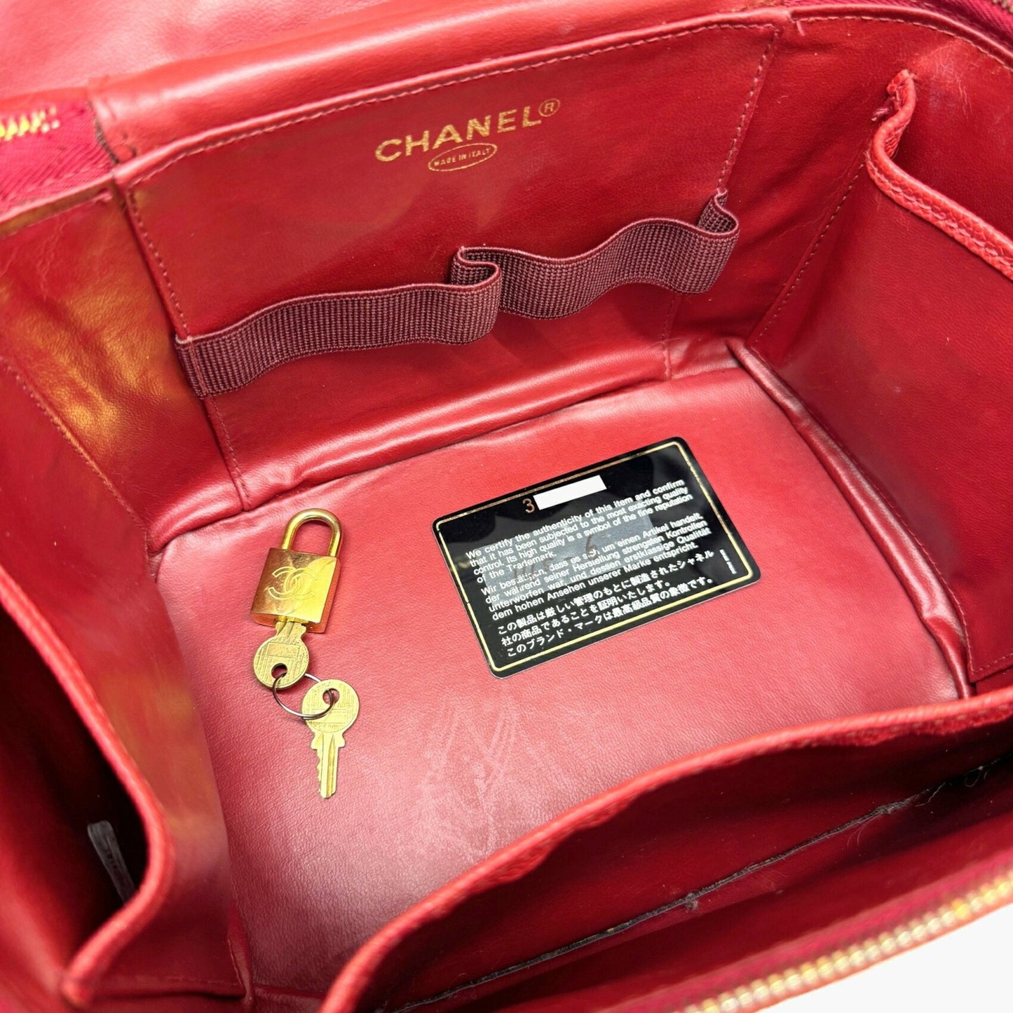 Chanel Vanity Red Leather Hand Bag