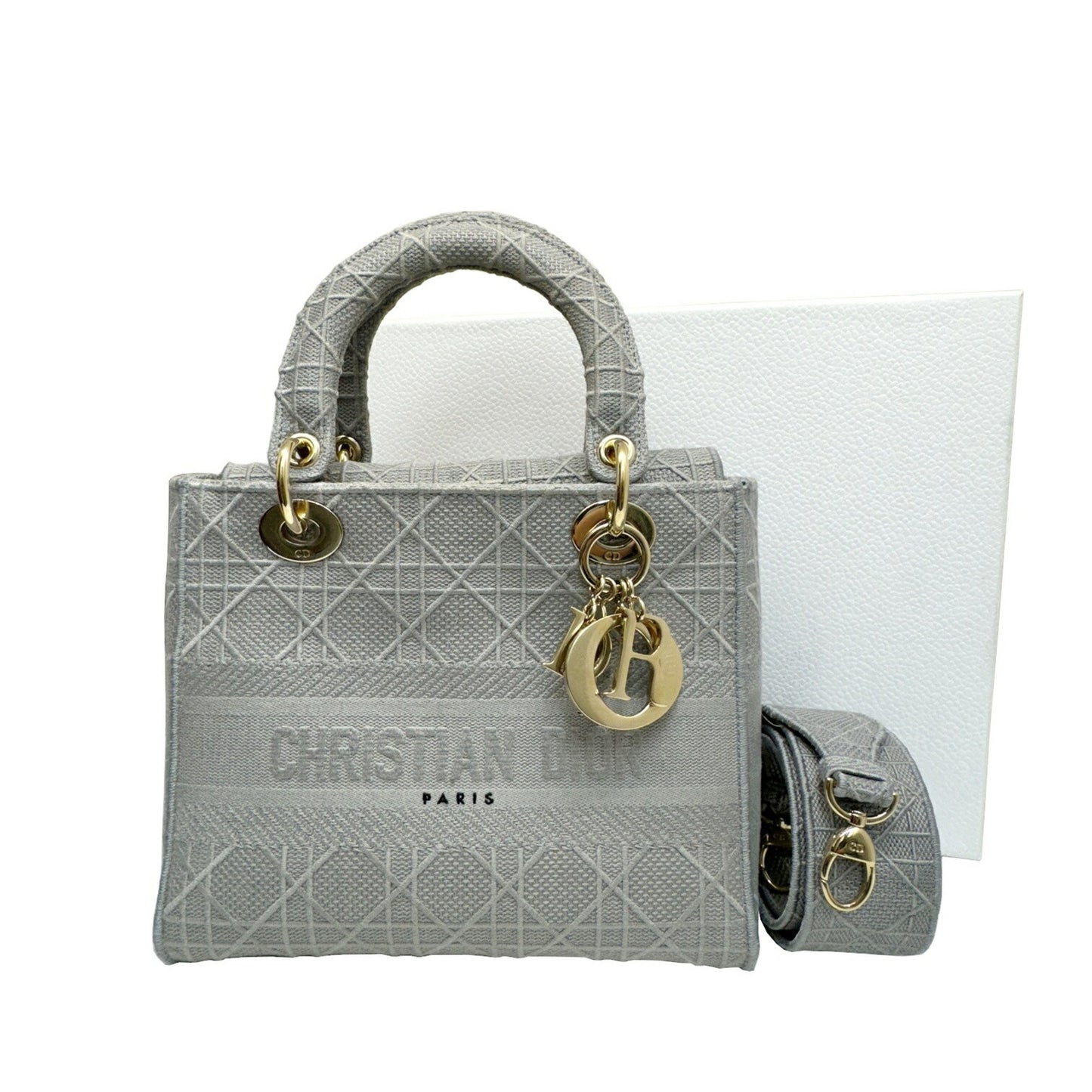 Dior Lady D-Light Grey Canvas Hand Bag