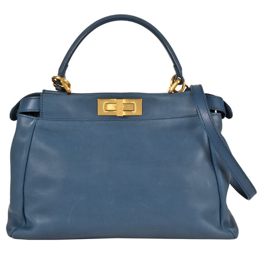 Fendi Peekaboo Blue Leather Hand Bag