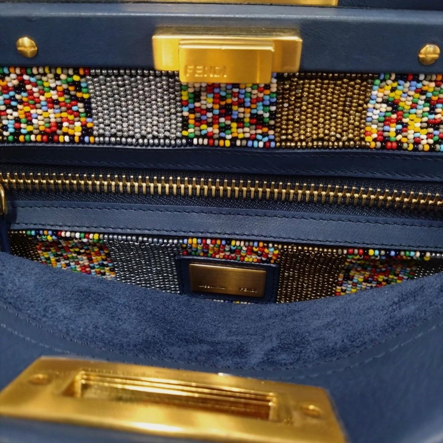 Fendi Peekaboo Blue Leather Hand Bag