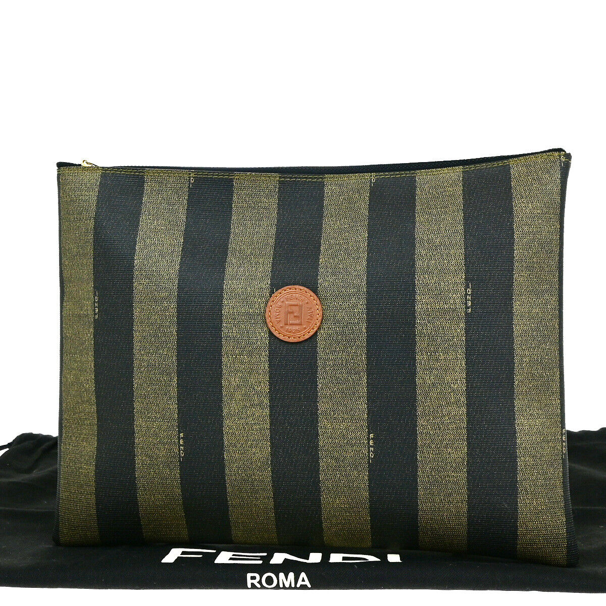 Fendi Pequin Khaki Canvas Clutch Bag