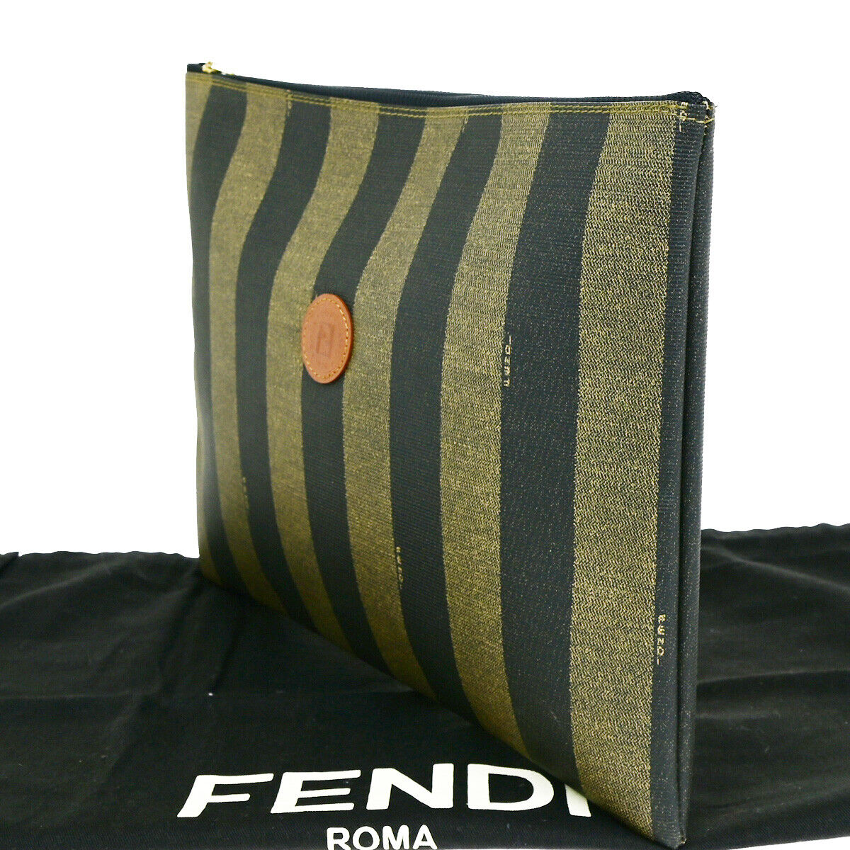 Fendi Pequin Khaki Canvas Clutch Bag