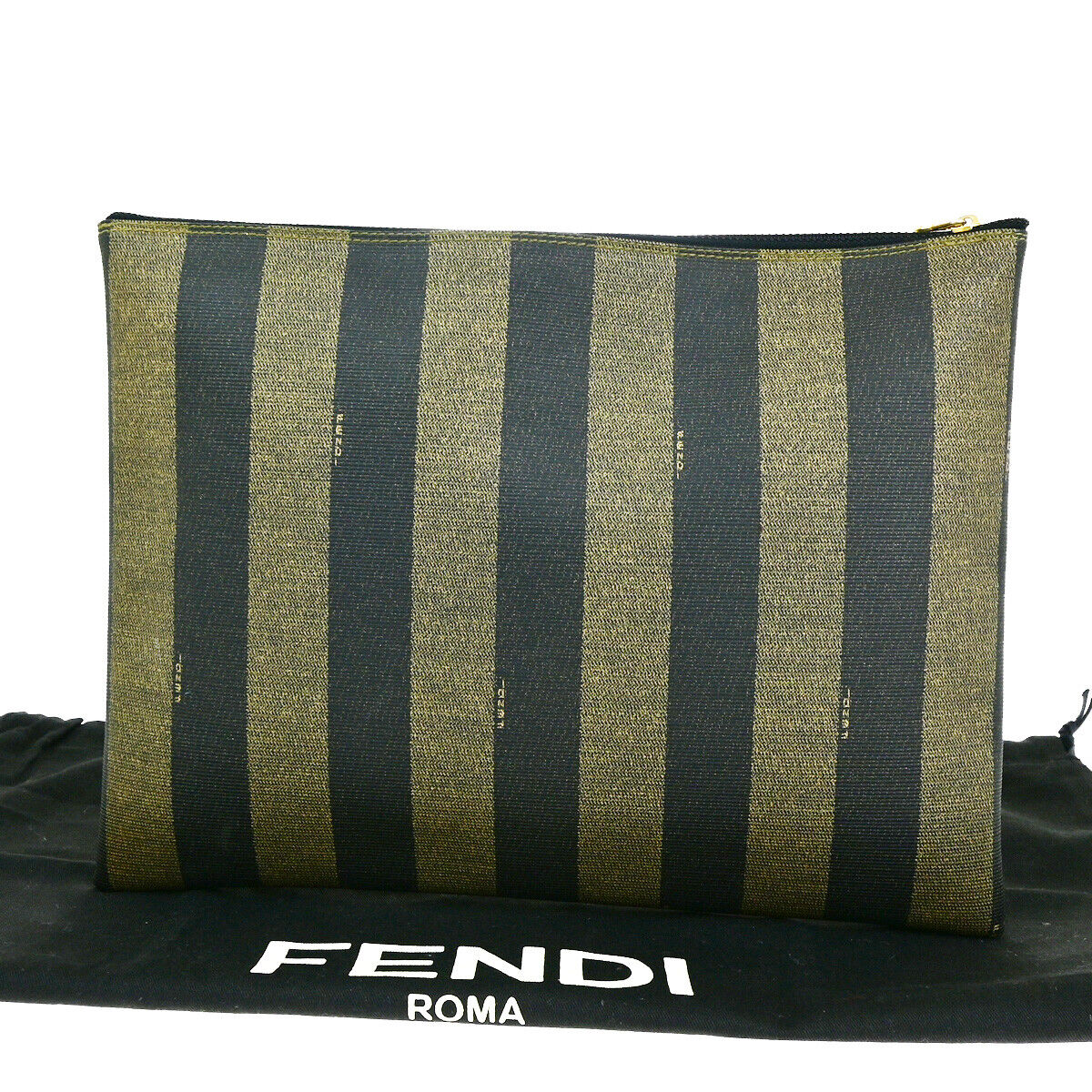 Fendi Pequin Khaki Canvas Clutch Bag