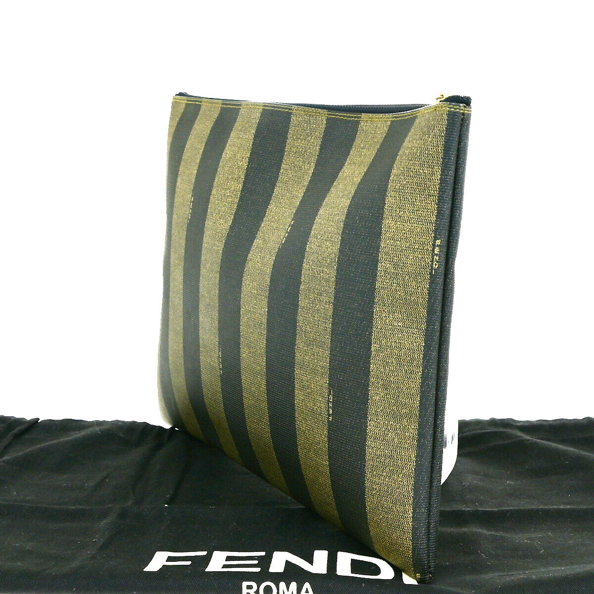 Fendi Pequin Khaki Canvas Clutch Bag