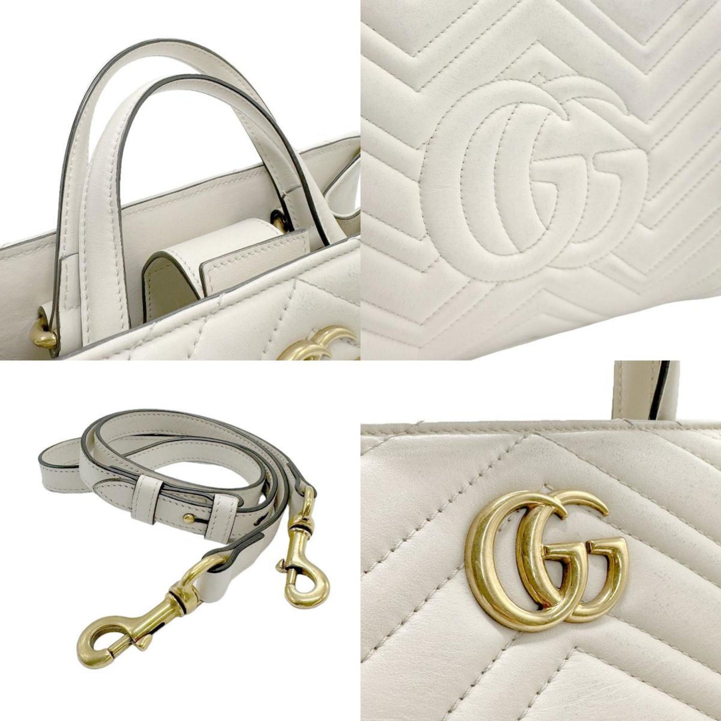 Gucci GG Marmont White Leather Hand Bag