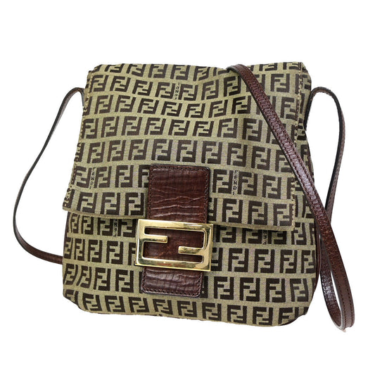 Fendi Mamma Baguette Brown Canvas Shoulder Bag