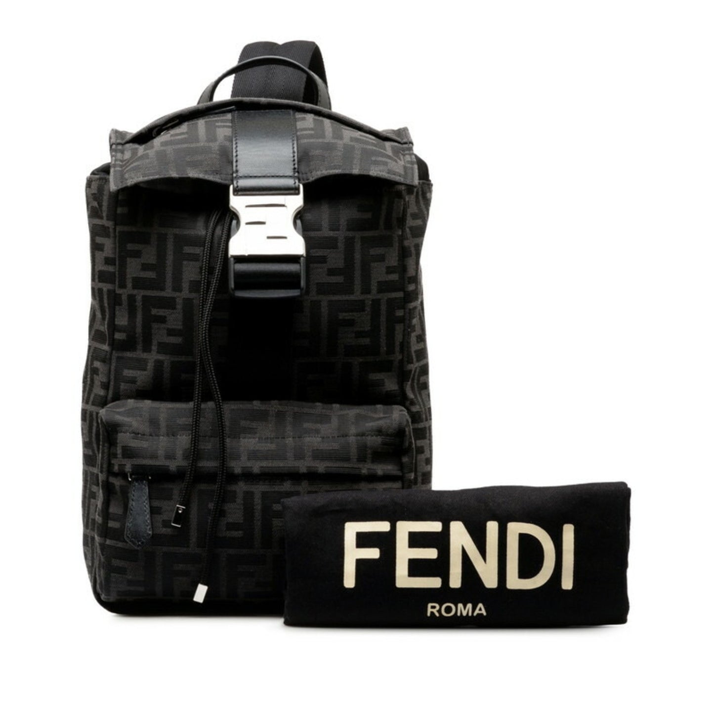 Fendi Fendiness Black Canvas Backpack Bag