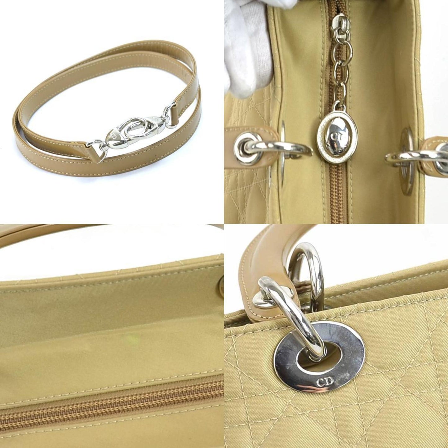 Dior Lady Dior Beige Canvas Shoulder Bag