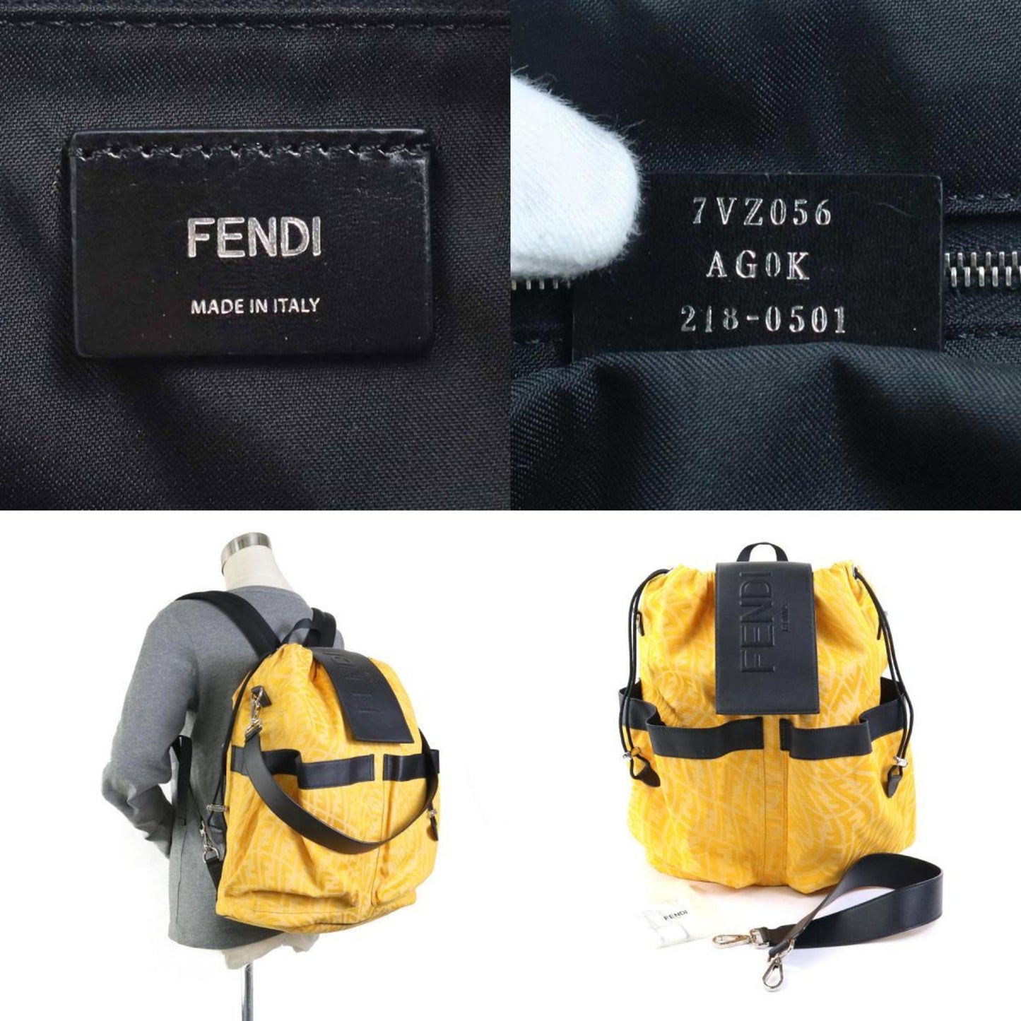 Fendi Sac à Dos Yellow Canvas Backpack Bag