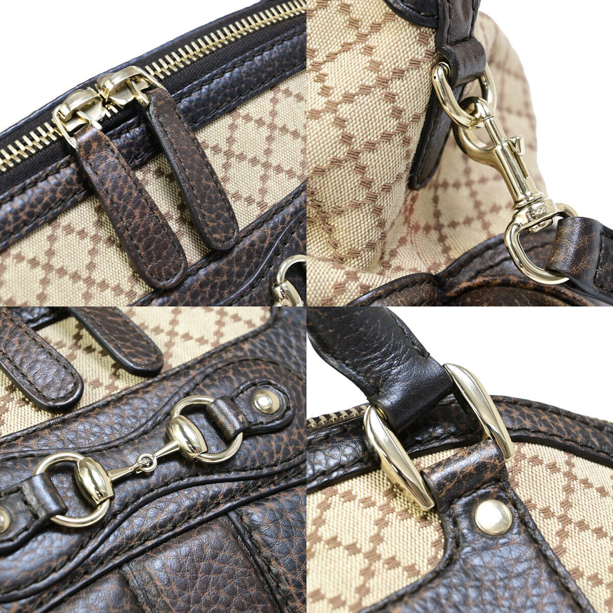 Gucci Horsebit Beige Canvas Hand Bag