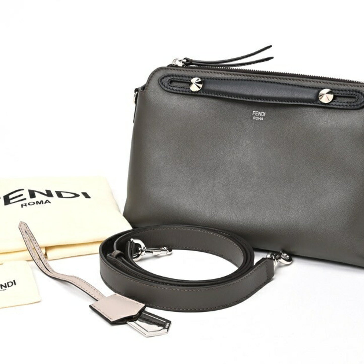 Fendi By the way Medium Grey Leather Shoulder Bag