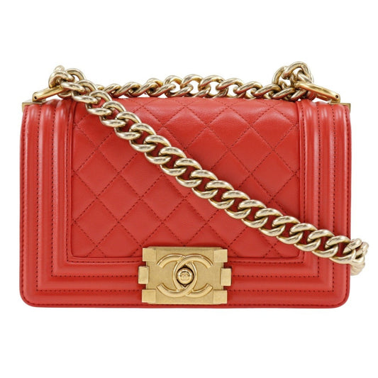 Chanel Boy Red Leather Shoulder Bag