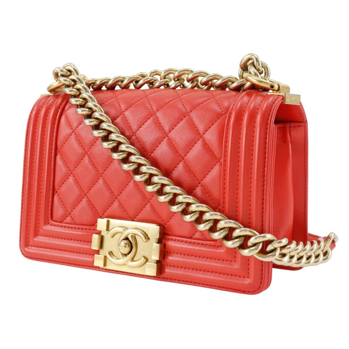 Chanel Boy Red Leather Shoulder Bag