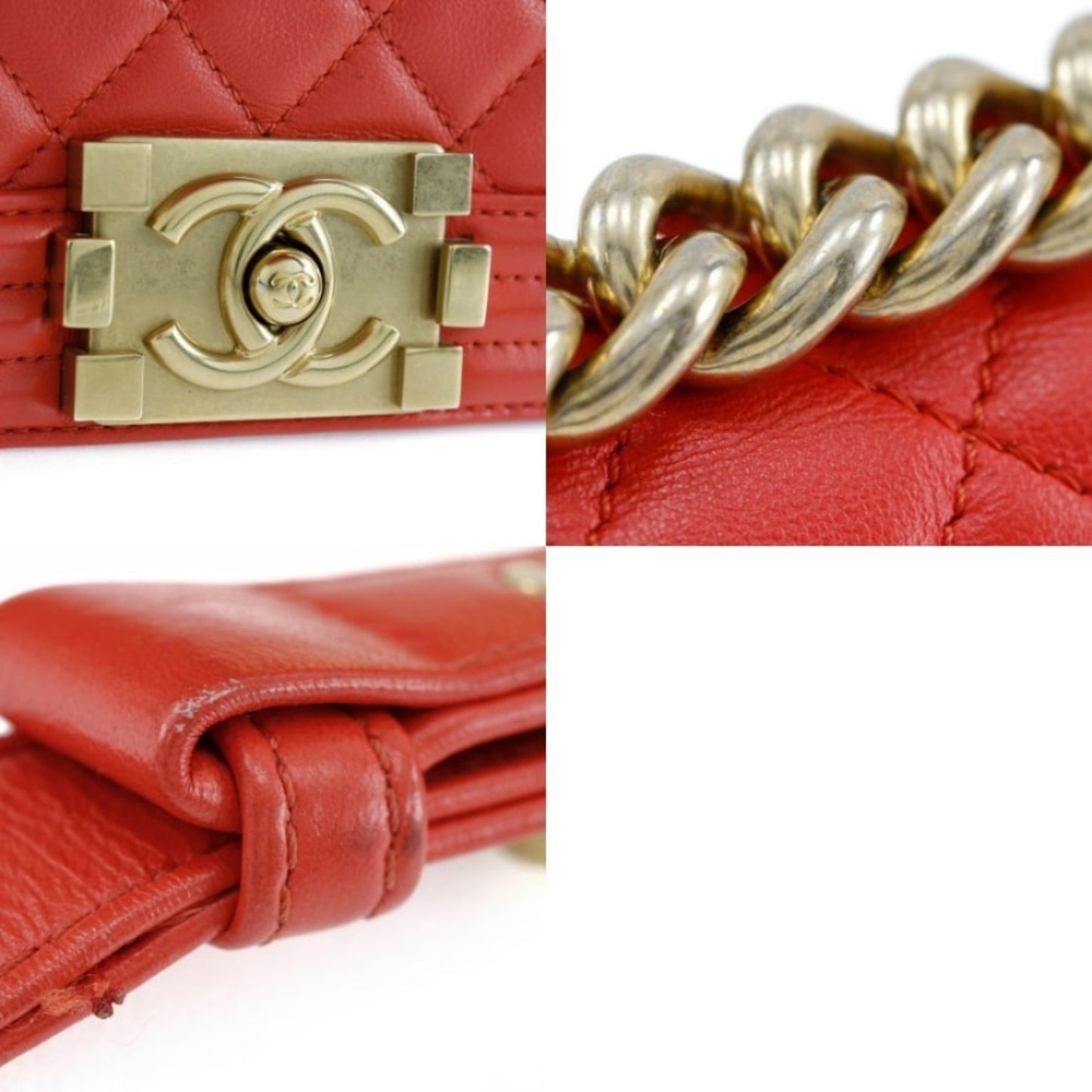 Chanel Boy Red Leather Shoulder Bag