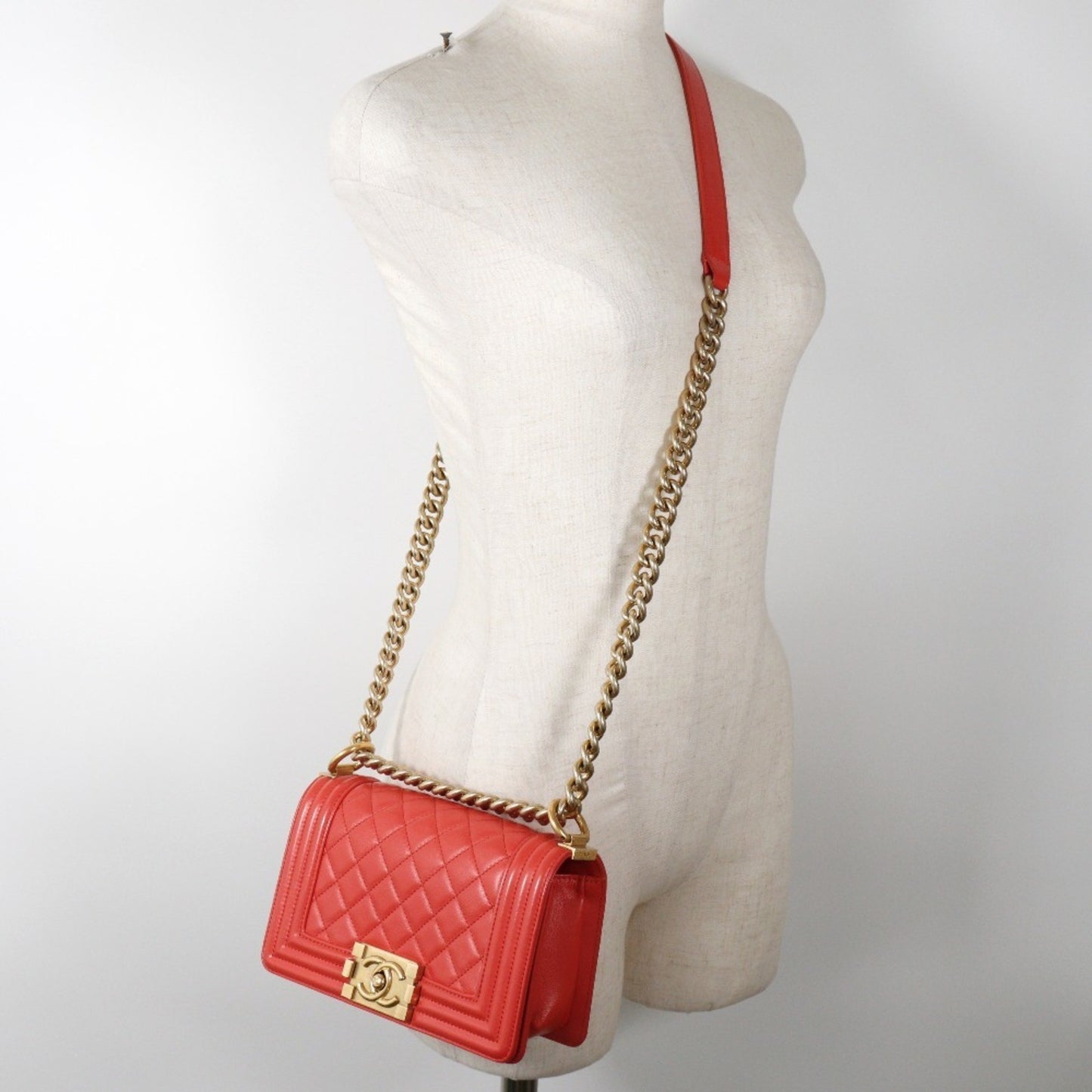 Chanel Boy Red Leather Shoulder Bag