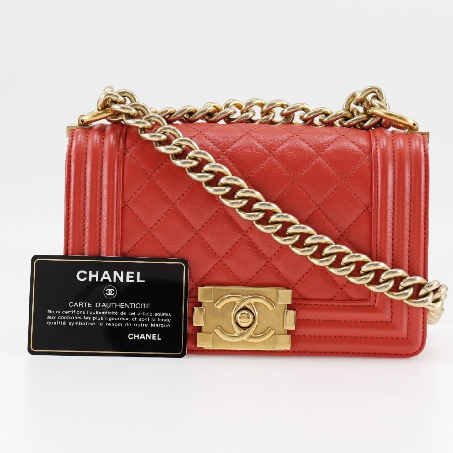 Chanel Boy Red Leather Shoulder Bag