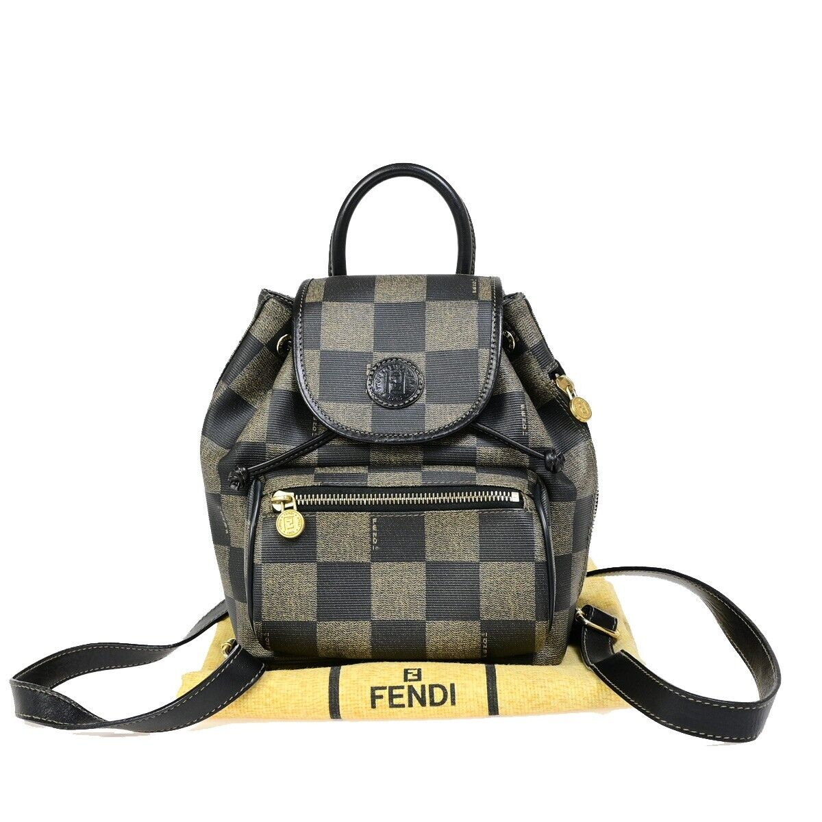 Fendi Pequin Black Canvas Backpack Bag